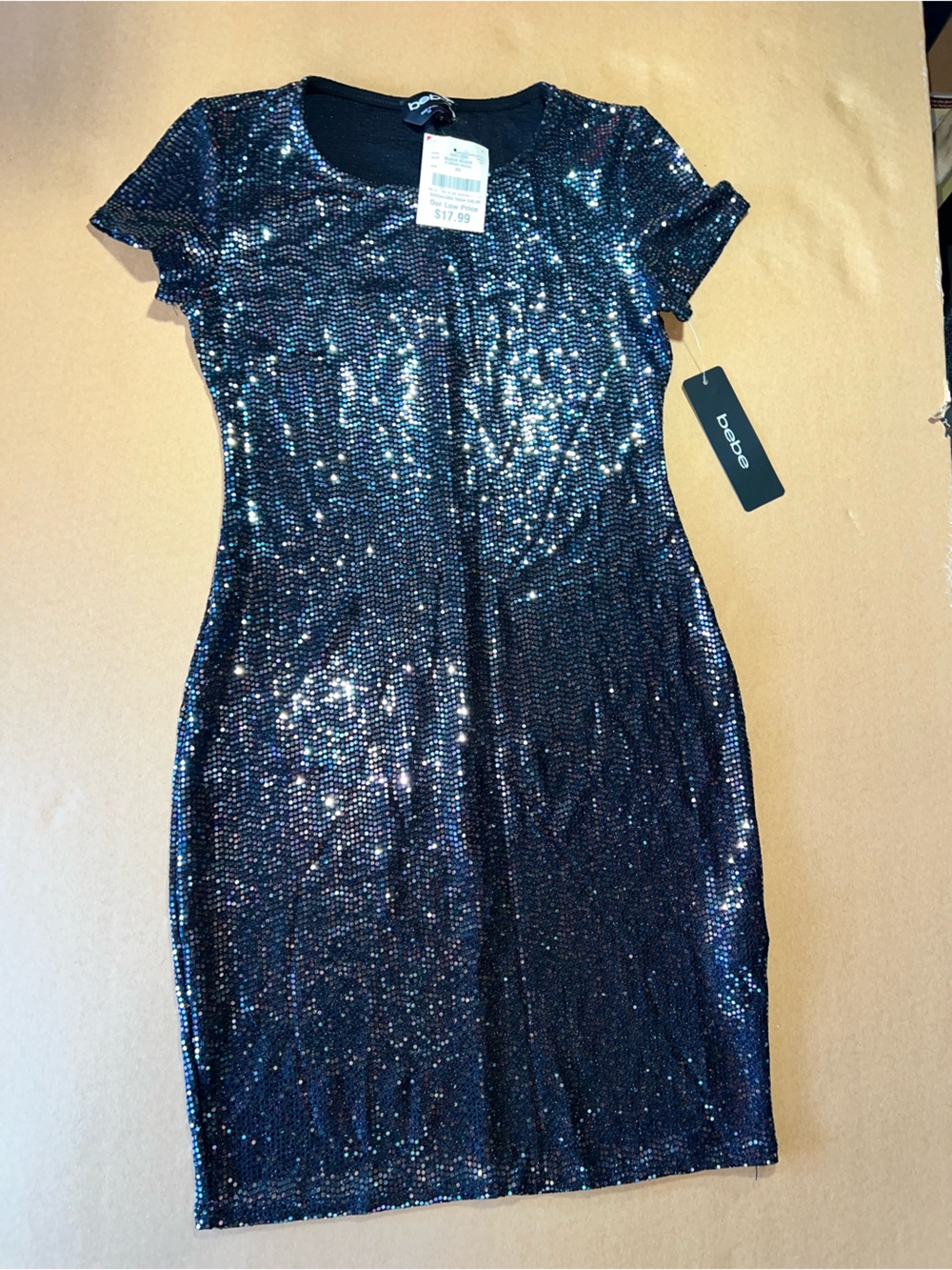 bebe Black Sequin Pencil Dress